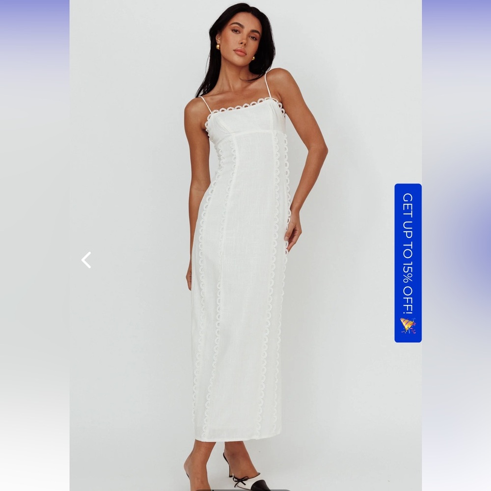 Selfie Leslie White Linen Scalloped Detail Dress